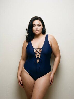 Navy Lace-Up One Piece Swimsuit